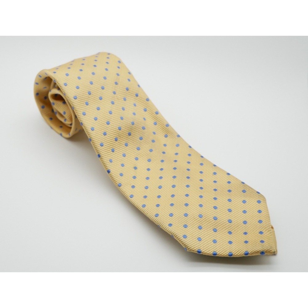 Nordstrom Racks Men Gold Yellow Blue Polka Dot Silk Blend Necktie Business Dress